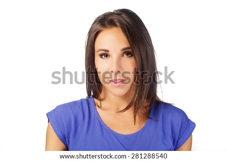 beauty brunette woman- head shot on white background