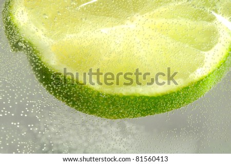 Slice of Lime in Water with Bubbles