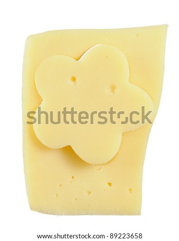 Cheese Flower in Rectangular Piece of Cheese Isolated on White Background