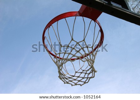 basketball hoop and net against a blue sky