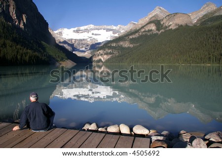 From Lake Louise in Banff National Park, Alberta, Canada.  Here is a visitor enjoying the famous view of Lake Louise.