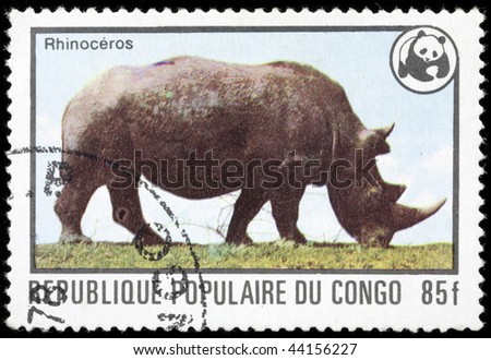 KONGO - CIRCA 1978: A stamp printed in Kongo shows animal Rhinoceros , circa 1978