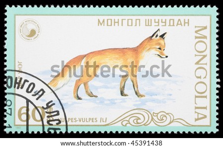 MONGOLIA - CIRCA 1987: A stamp printed in Mongolia shows animal fox, circa 1987