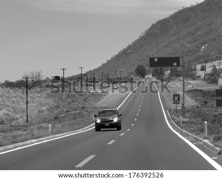 road, highway black and white photo