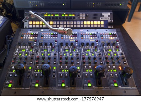 microphone on the control panel Professional video recorder. Control panel.