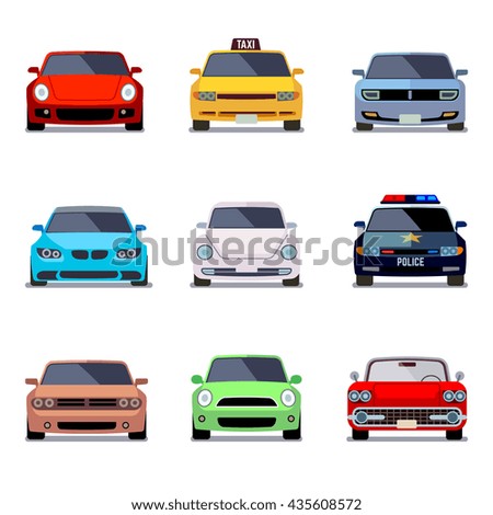 Car flat icons in front view