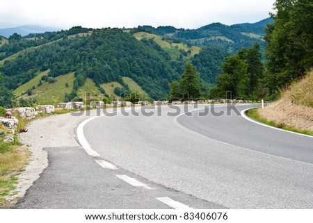Landscape with empty road and trees under the sky
