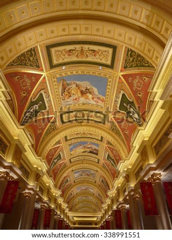 Macau - February 7, 2010: Photo of the Ceiling of The Venetian Macau.  The Venetian Macau is casino resort in Macau.
