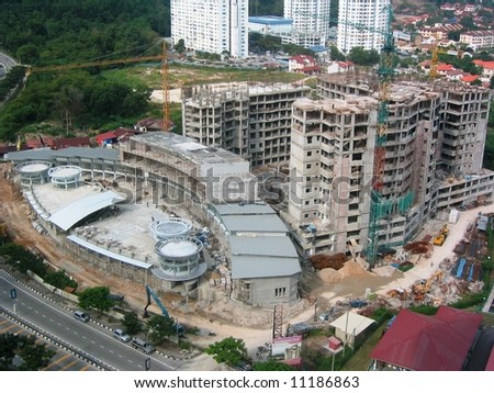 Arial view of a construction site in penang where they are building a new commercial and residential buidling