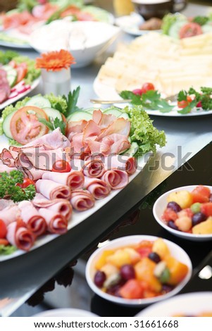 Brunch Buffet with ham, cheese and fruit