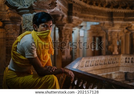 JAISALMER - MARCH 22 : man posing in the temple on March 22 , 2014 in Jaisalmer,India