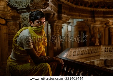 JAIPUR-MARCH 04 :man preparing for religious celebration in the jainist temple on March 04, 2014 in Jaipur,india