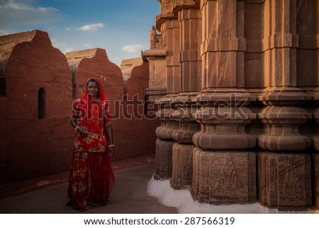 JODHPUR - MARCH 22 : woman posing in a temple on March 22 , 2014 in Jodhpur,India