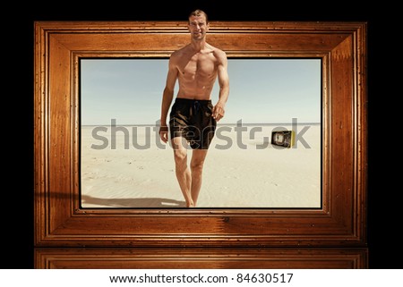Man stepping out picture frame