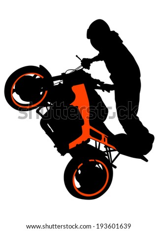 Motorcyclist performed extreme stunts on a white background