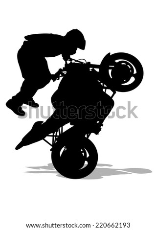 Motorcyclist performed extreme stunts on a white background