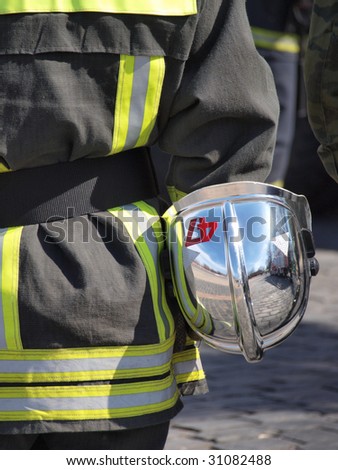 Color photo packed fire protection in working clothes