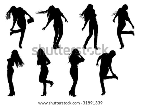 stock photo : drawing a girl with long hair, silhouette against a white 