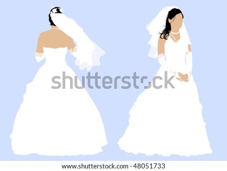 stock vector Vector drawing a girl in a wedding dress Back and front