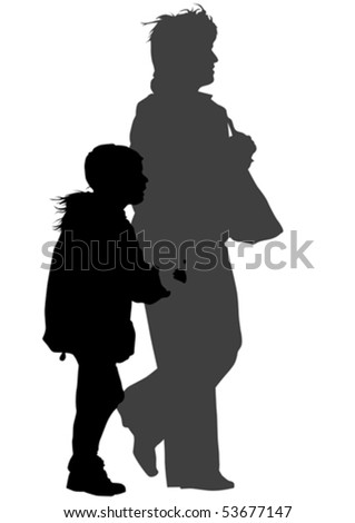 Vector drawing women and children. Silhouettes of people