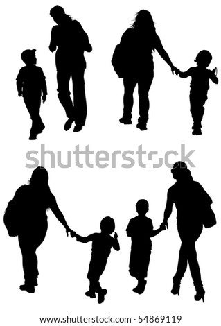 drawing parents and children. Silhouettes of people