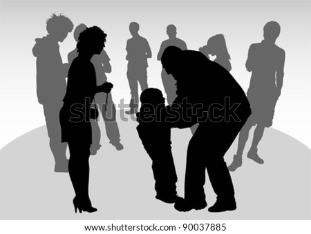 Vector drawing parents and children. Silhouettes of people