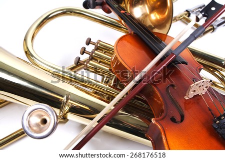 Details of a violin and a trombone