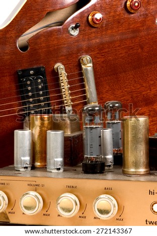 detail of valve amp and guitar