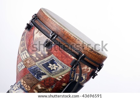 An African  or Latin djembe conga drum isolated against a white background.