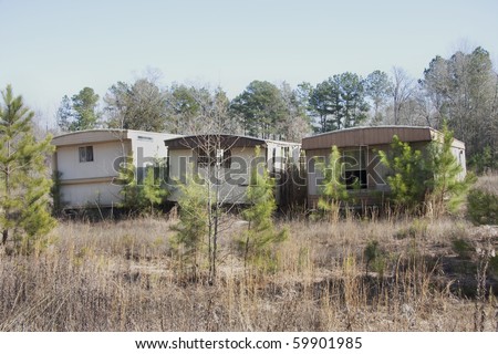 Some old mobile home trailer houses in the horizontal format with copy space.