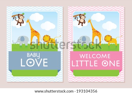 Set of lovely baby animals vector cards
