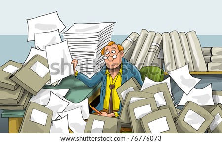An employee in the office, sitting exhausted and overwhelmed with cases, a lot of work