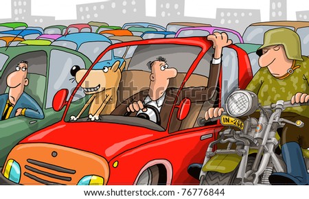 In the city of traffic jams on the roads, many cars, not drive, jam