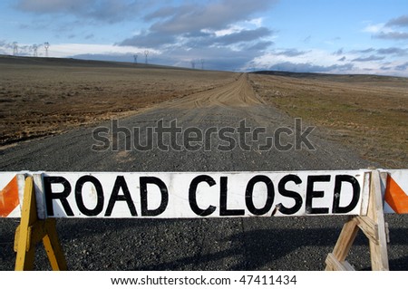 Road Closed sign, blocking a primitive road on the high plateau of the Pacific Northwest.
