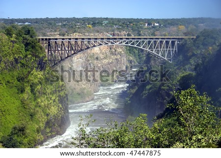 Bridge at Victoria fall at the boarder crossing between Zimbabwe and Zambia, showing the bungee jump