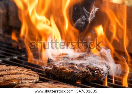 hamburgers cooking hamburgers on grill with flames. beef steak on the grill with flames. barbecue burgers for hamburger prepared grilled on bbq fire flame grill