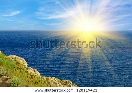 Crimea landscape with mountain, sea and sun