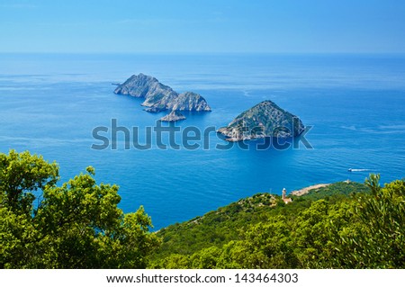 Turkey  landscape with blue sea, sky, green hills and mountains