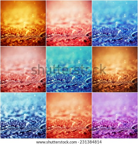 Winter iced glowing  pattern collection with bokeh, holiday seasonal background