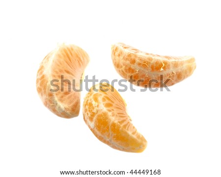 Three parts of tangerine  on the white background