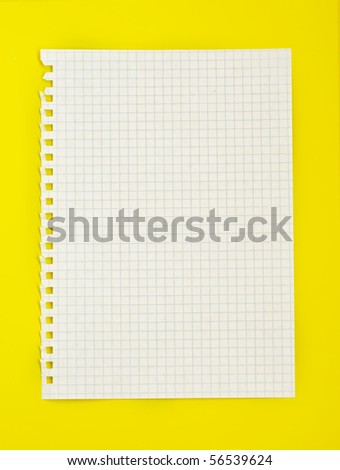 Sheet of white lined paper on the yellow background
