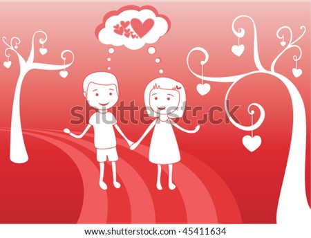 stock vector : valentine#39;s day: oy and girl in love holding hands