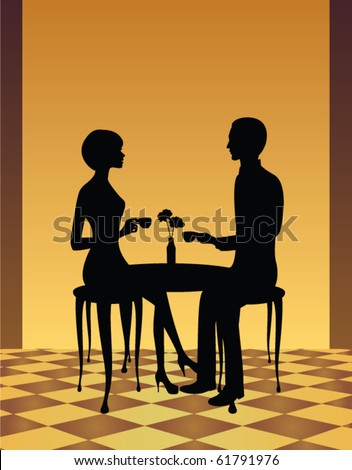 stock vector : silhouette of a man and woman sitting at a table, vector