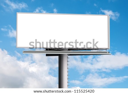 Billboard with empty screen, against blue cloudy sky