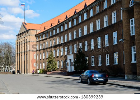 KALININGRAD, RUSSIA - MARCH 7, 2014: The building of the Government of the Kaliningrad region, the former Financial management of East Prussia, the architect Friedrich Lahrs