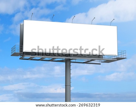 Billboard with empty screen, against blue cloudy sky