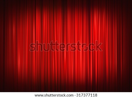 Red stage curtain on theater, illustration
