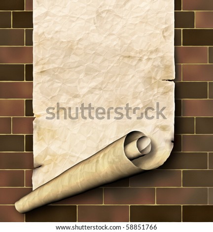 Antique paper scroll on the brick wall