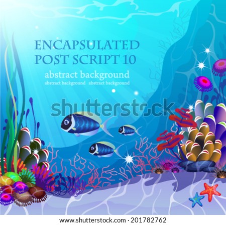 Underwater landscape with exotic plants and animals