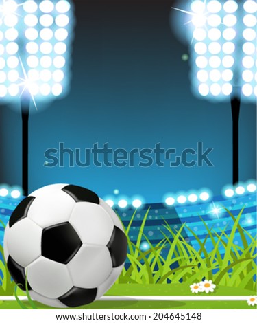 Soccer ball on stadium field. Abstract sport background